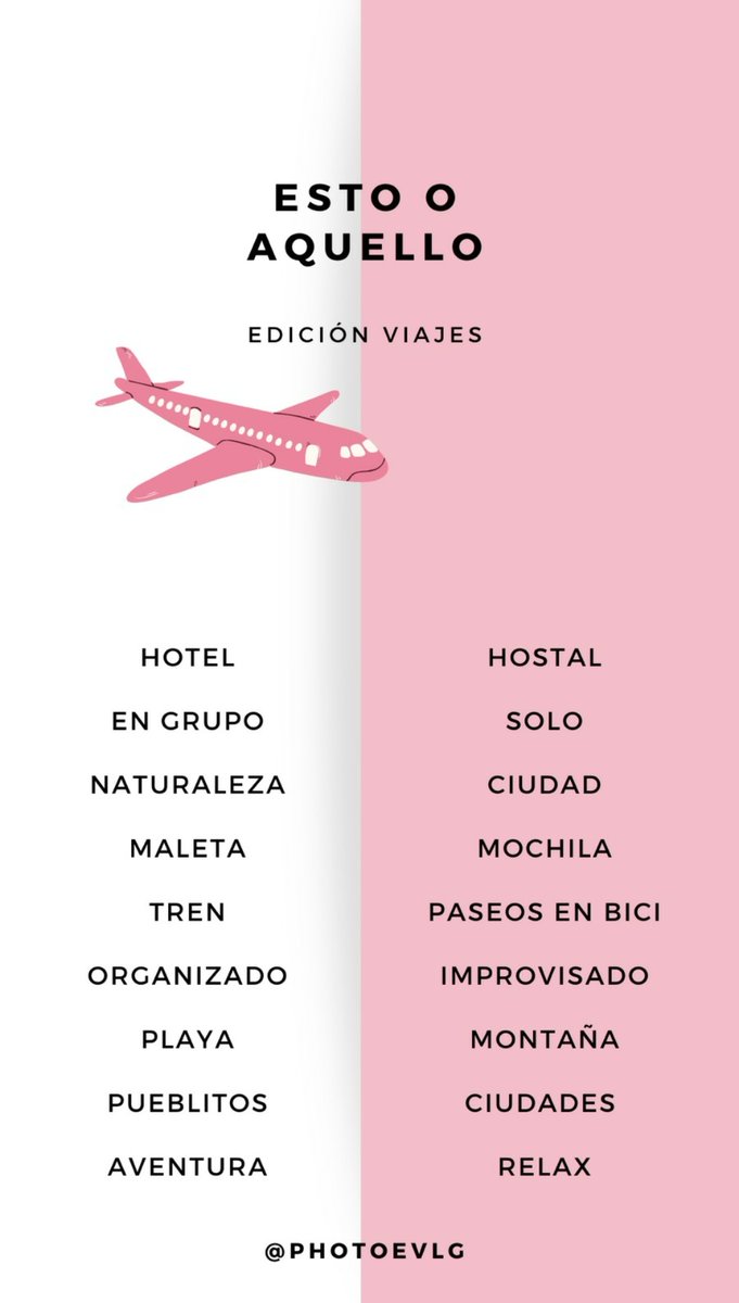 AtravesNubes's tweet photo. Nuevas plantillas 🌏 EDICIÓN VIAJES🌏 Yo lo tengo clarísimo! Y vosotros? A o B? 👀

 #velegram #travel #AoB #plantillas #viajes 

IG: @ photoevlg https://t.co/05yGfD80Gz