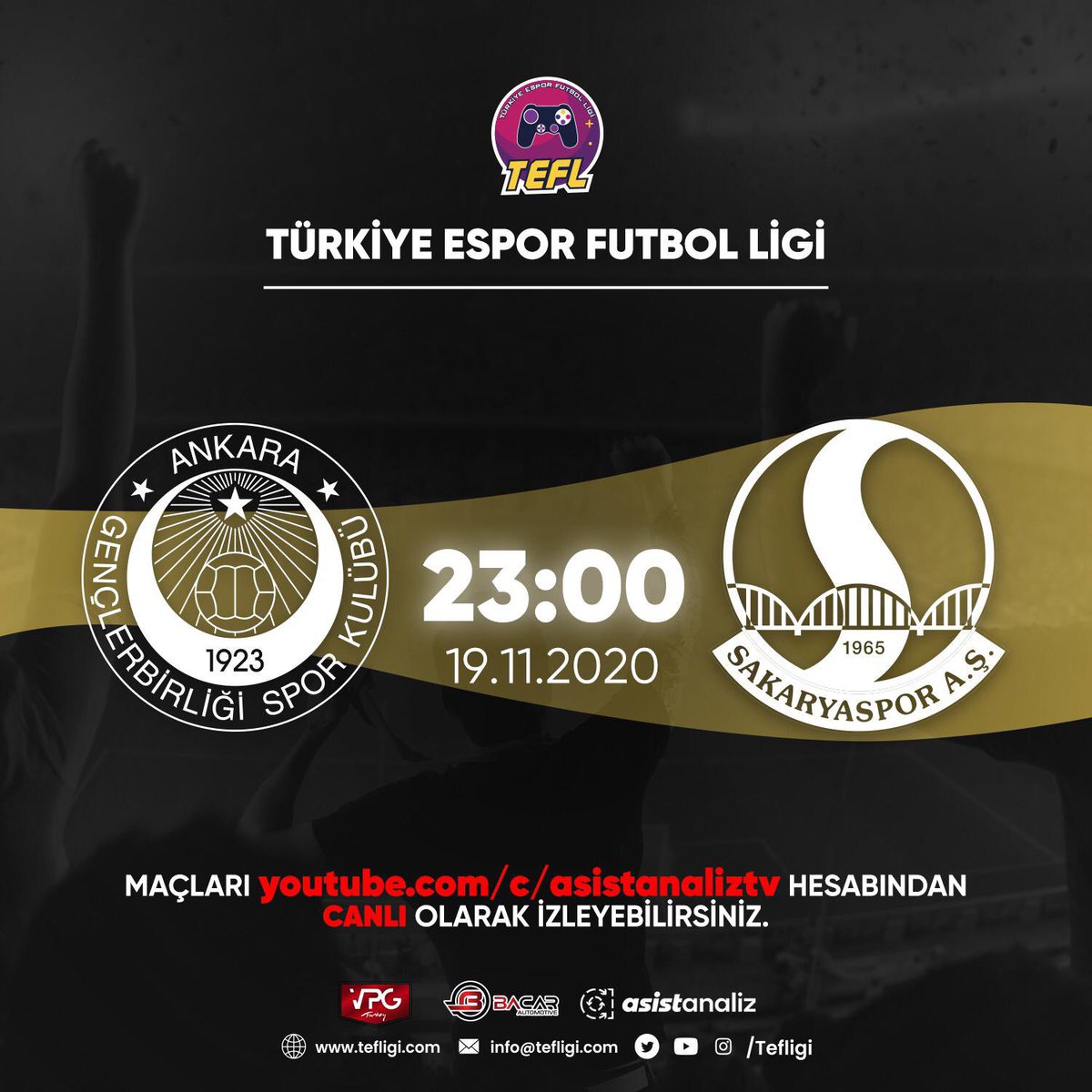 Türkiye E-Spor Futbol Ligi 2020-2021 Sezonu üçüncü hafta maçında rakibimiz Sakaryaspor E-Spor.

📅 19.11.2020
🕙 23:00
📺 YouTube / Asist Analiz

#HaydiGençler