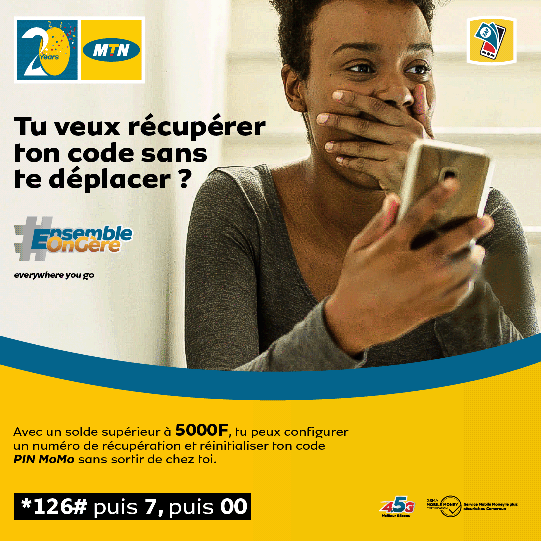 MTNCameroon's tweet photo. Y'ello!
#LeSaisTu ? Désormais tu peux réinitialiser ton PIN MoMo même si ton solde est supérieur à 5 000F. Il te suffit juste de configurer un numéro de récupération pour réinitaialiser ton PIN. MTN MoMo c'est trop simple!
Tape *126*7# Puis 00
#MTNMoMo #FaisUnMoMo #EnsembleOnGere https://t.co/3tEDk4ndjN