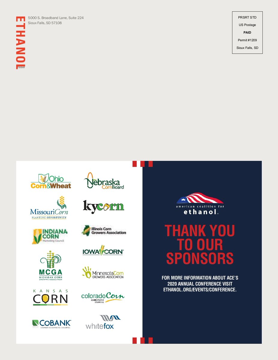 EthanolTodayMagazine (@ethanoltoday) on Twitter photo In the last issue there's a special thanks on the back cover to supporters of <a href="/ACEethanol/">ACEethanol</a>'s 2020 conference! <a href="/OhioCornWheat/">Ohio Corn & Wheat</a> <a href="/NECornBoard/">Nebraska Corn Board</a> <a href="/MissouriCorn/">Missouri Corn</a> <a href="/TheRealKyCorn/">Ky Corn Growers Assn</a> <a href="/IN_Corn/">Indiana Corn Growers Association</a> <a href="/ilcorn/">IL Corn</a> <a href="/iowa_corn/">Iowa Corn</a> <a href="/MI_Corn/">Michigan Corn</a> <a href="/mncorn/">MN Corn Growers</a> <a href="/kscorn/">Kansas Corn</a> <a href="/COgrown/">Colorado Corn Promotion Council</a> <a href="/CoBank/">CoBank</a> <a href="/WhitefoxTech/">WhitefoxTechnologies</a>
ow.ly/DRT650CgWAs In the last issue there's a special thanks on the back cover to supporters of <a href="/ACEethanol/">ACEethanol</a>'s 2020 conference! <a href="/OhioCornWheat/">Ohio Corn & Wheat</a> <a href="/NECornBoard/">Nebraska Corn Board</a> <a href="/MissouriCorn/">Missouri Corn</a> <a href="/TheRealKyCorn/">Ky Corn Growers Assn</a> <a href="/IN_Corn/">Indiana Corn Growers Association</a> <a href="/ilcorn/">IL Corn</a> <a href="/iowa_corn/">Iowa Corn</a> <a href="/MI_Corn/">Michigan Corn</a> <a href="/mncorn/">MN Corn Growers</a> <a href="/kscorn/">Kansas Corn</a> <a href="/COgrown/">Colorado Corn Promotion Council</a> <a href="/CoBank/">CoBank</a> <a href="/WhitefoxTech/">WhitefoxTechnologies</a>
ow.ly/DRT650CgWAs