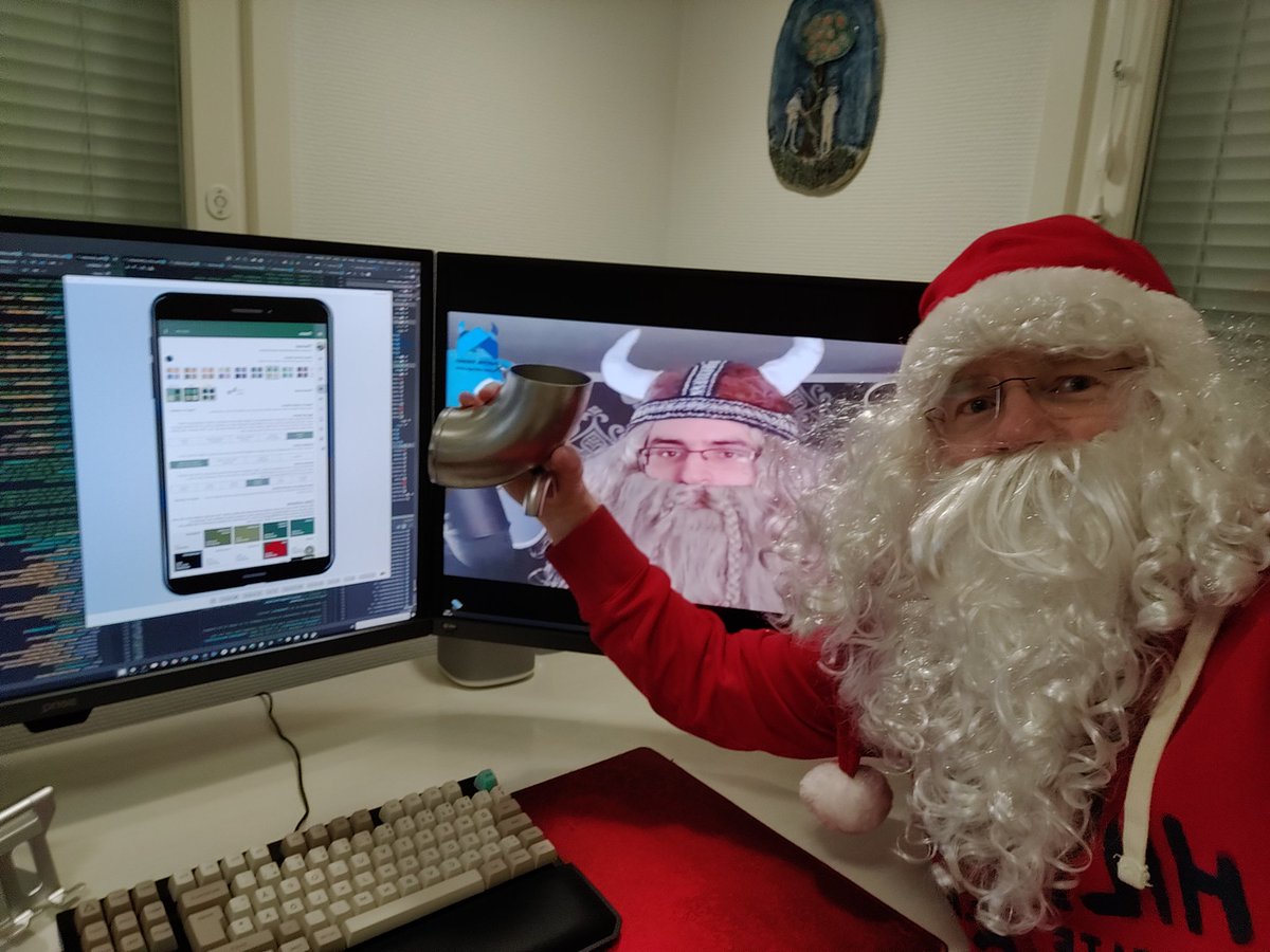 RydMike's tweet photo. #Flutter Santa is back and says Hi from Finland while "I am plundering for Flutter treasures π with Vikings". A big #FlutterVikings toast to all π»
Running #DevicePreview in background at https://t.co/I78SmQv7xy
Cheers and thanks for a superb @FlutterVikings conference! ππ
βοΈ https://t.co/4nfNe0YGFI