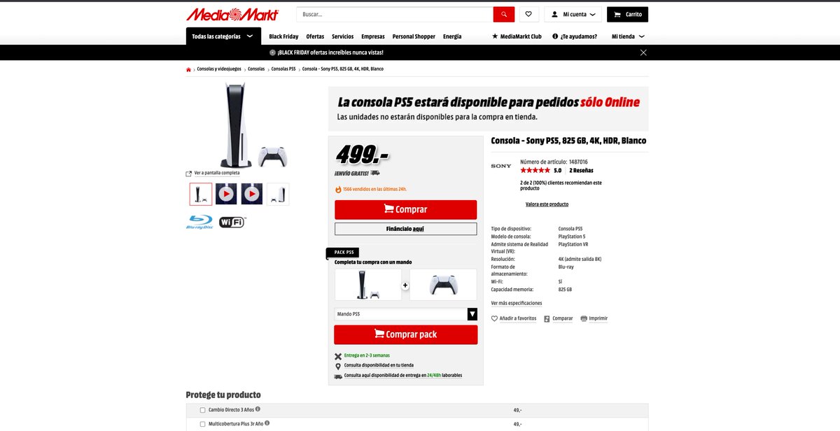 Nevado17's tweet photo. Acabo de reservar la PS5 en Carrefour, en Mediamarkt también estaba disponible #PS5 https://t.co/hHj981uEJo