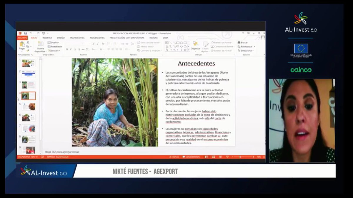 Nikté Alejandra Fuentes, ella es asesora comunitaria de la cadena de cardamomo en Guatemala en el cierre del programa <a href="/AL_invest5/">AL-Invest 5.0</a>