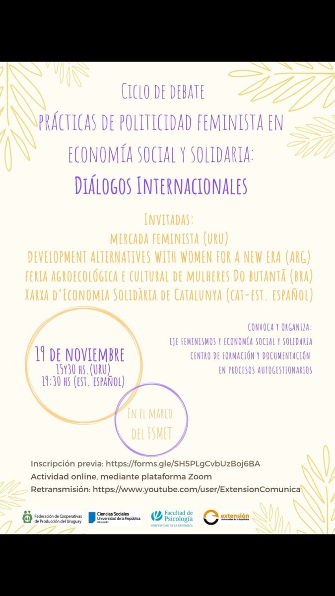 Avui a les 19.30h la comissió d'#EconomiesFeministes participa en aquest diàleg internacional <a href="/FSMET_2020/">FSMET_2020</a>  per compartir estratègies de cures a les organitzacions, així com els reptes en aquest àmbit.

👇Us podeu connectar a l'enllaç de la imatge o seguir la retransmissió!