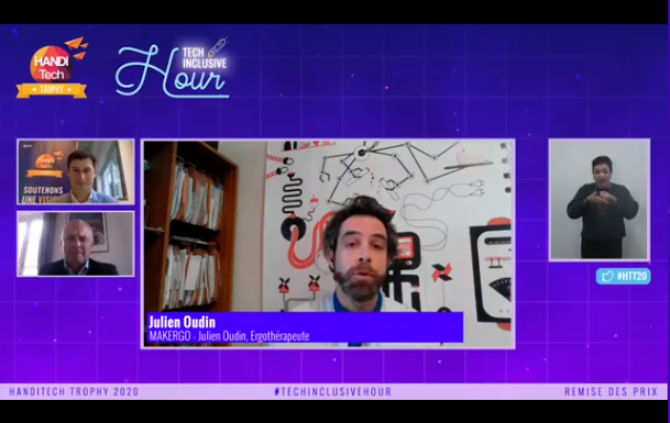 Bpifrancerecrut's tweet photo. Ce matin @phkunter a remis le prix coup de 💛 voté par nos collaborateurs @Bpifrance ! 👏 Bravo à @Makergo2 qui a remporté le prix pour sa fabrication d’un bras articulé autonome @LaHanditech_ #SEEPH2020 #HTT20 #TechInclusiveHour https://t.co/JTwQ3wF7eP