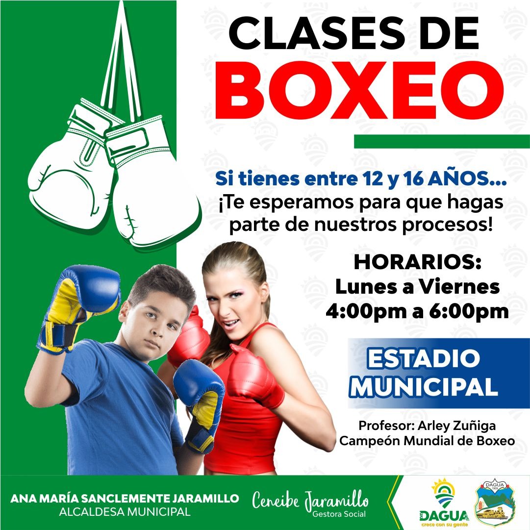 AlcadiaDeDagua's tweet photo. #ClasesDeBoxeo
Si tienes entre 12 y 16 años
¡Te esperamos para que hagas parte de nuestros procesos! Ven e inscríbete para que aprendas toda la destreza y técnica del boxeo. #EstadioMunicipal #LunesAViernes
Profesor #ArleyZuñiga #CampeónMundialDeBoxeo
#DaguaCreceConSuGente https://t.co/cw2ysdaN7o