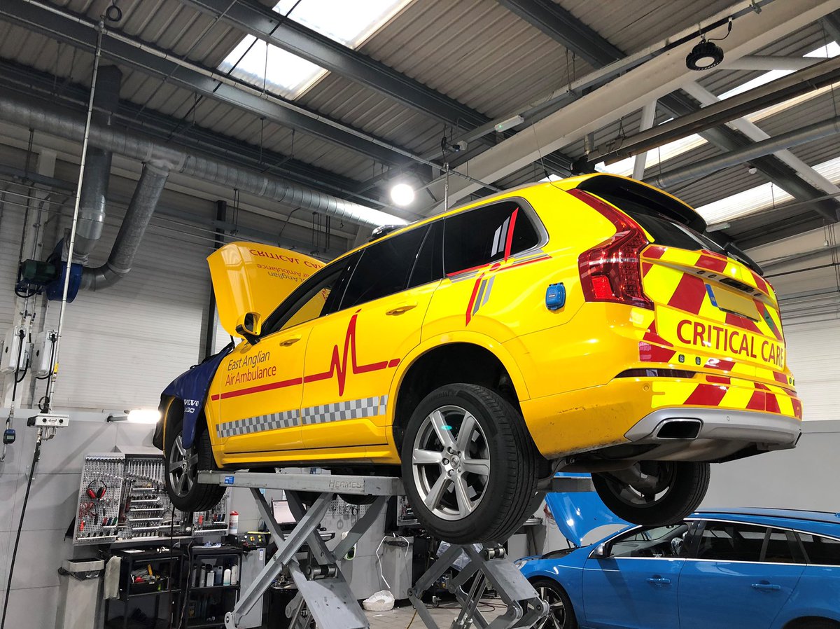 MarshallVolvo's tweet photo. #MarshallAtWork The team at Marshall #Volvo #Cambridge keeping the Nation’s heroes (East of England Air Ambulance) mobile. 

Stay safe. Stay positive. Stay Marshall. https://t.co/6XebzFNHyz