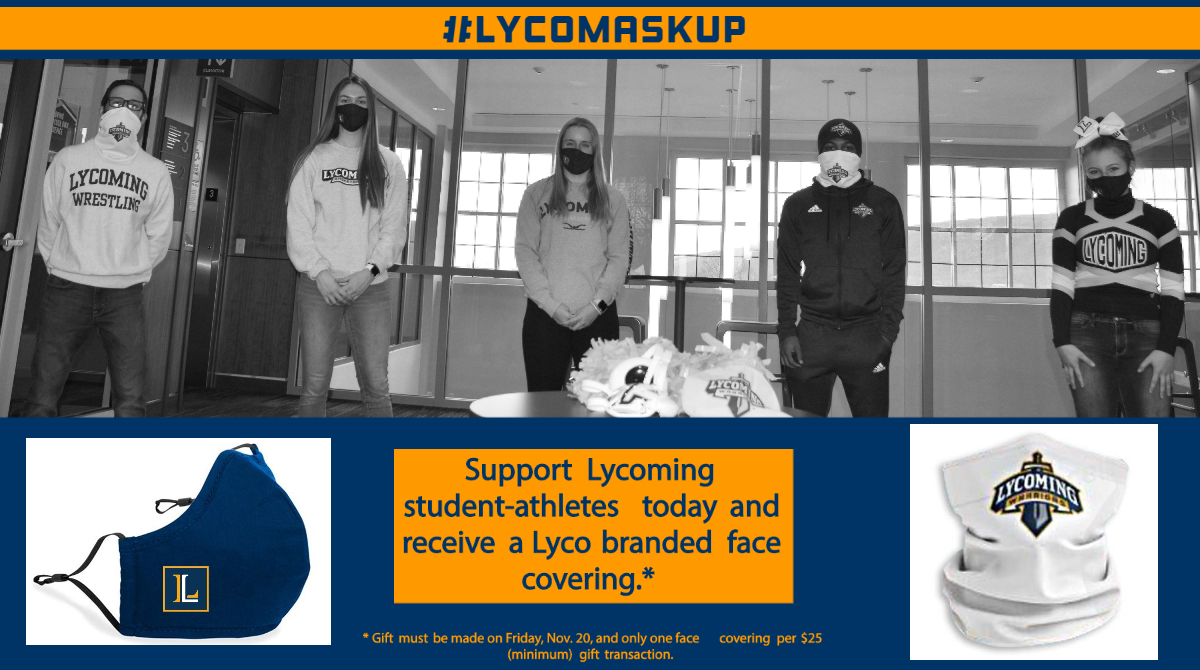 lycoathletics's tweet photo. Support Lycoming student-athletes today and receive a Lyco branded face covering. #LycoMaskUp 
https://t.co/O6fAx6bvop https://t.co/M1DAiJPR3b