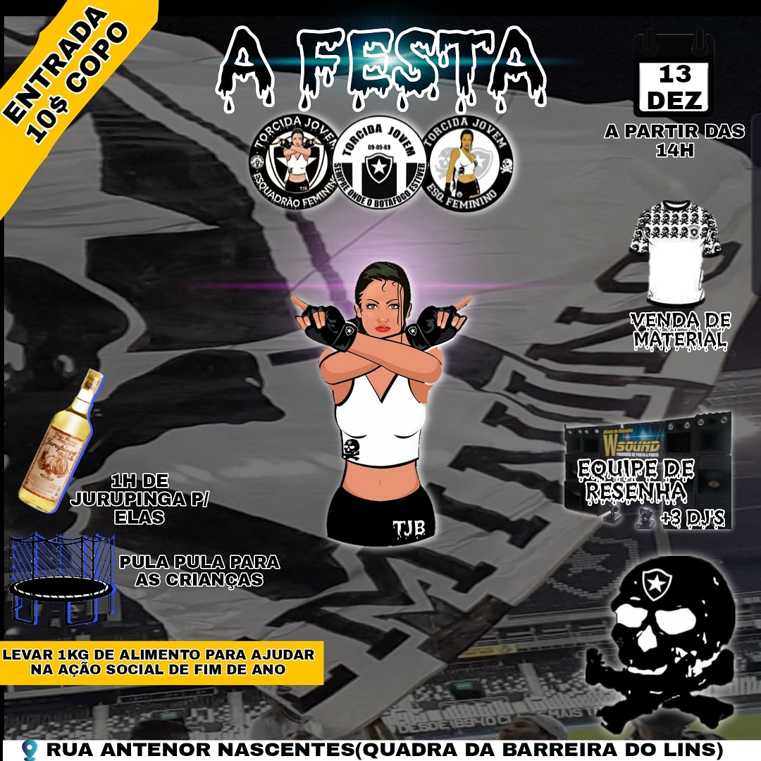 ☠️ESQUADRÃO FEMININO☠
                  "A FESTA" 

É com imensa felicidade que o Esquadrão Feminino vem anunciar a primeira edição de  "A FESTA". 💥💥
MARCA NA AGENDA QUE DIA 13/12 VOCÊ JA TEM O ROLÊ CERTO! 
*FIQUEM LIGADOS NOS NOSSOS PERFIS QUE AS NOVIDADES NÃO PARAM POR AQUI*
