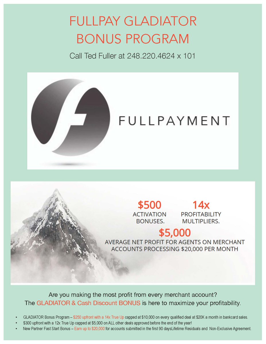 FullPayGateway's tweet photo. Calling all Agents!  Take advantage of our Gladiator Bonus Program through December 31st. https://t.co/N66bGTMHye