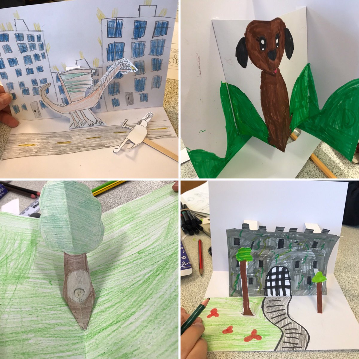 My giant child-height pop-up books inspired Miss Allen’s class <a href="/MortonPrimary/">Morton Primary School</a> today. They created fabulous maquettes of their own pop-up scenes, complete with puppet characters. Fantastic imaginations on show, further exploring 2D/3D <a href="/Platform_Thrty1/">Platform Thirty1</a>