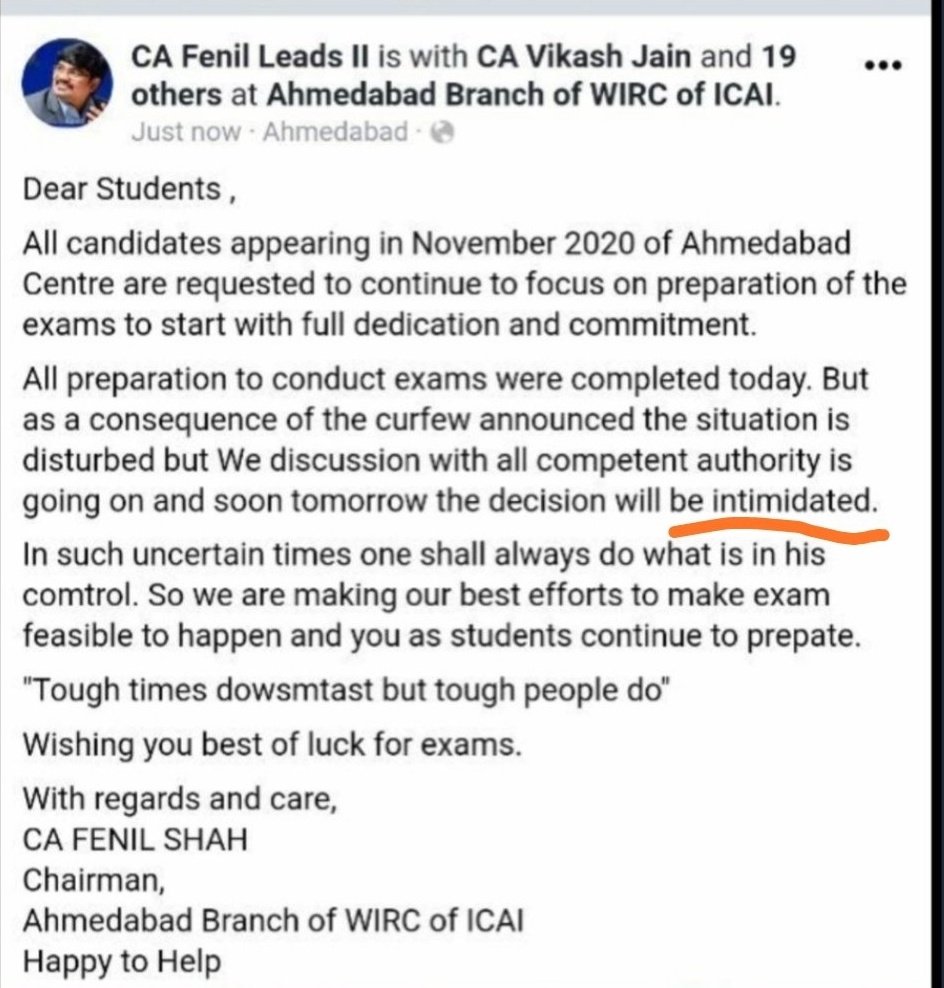 CharviMehta7's tweet photo. Forced opt out for Ahmedabad students ?
Whats your view on this?
I believe exams should be postponed for everyone.
#ICAI_BE_TRANSPARENT #icai #ICAI_DENIES_SAFTEY #icaiexamspostponment #ICAI_DENIES_SAFETY Ahmedabad https://t.co/GFaM0Np97K