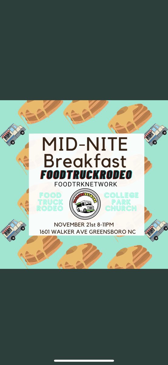 DJCHEETO_'s tweet photo. Last Event til 2021‼️
MidNite BREAKFAST/Last day of class BLOCK PARTY 

• FREE Entry • 4 FOOD TRUCKS 
• SATURDAY Nov 21
• MASK REQUIRED😷
• OPEN TO THE COMMUNITY &amp; COLLEGE 

@FOODTRKNETWORK
 @CDKonthemic &amp; I 

SHARE #NCAT #UNCG #WSSU #NCAT24
1601 WALKER AVE GREENSBORO 8-11PM https://t.co/EPWDBOmUbp