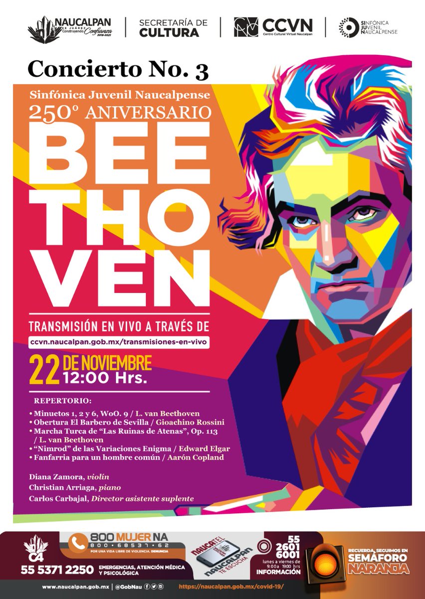 GobNau's tweet photo. El Gobierno de #Naucalpan y la Secretaría de Cultura te invitan este 22 de noviembre, a las 12:00 hrs., al concierto no. 3 de la @SIJUNauc. Disfrútalo a través de la página del @CCV_Naucalpan: https://t.co/1OCJIFMKZ8
Consulta el repertorio: https://t.co/vpEgqGK9bj https://t.co/vScu84y9BU