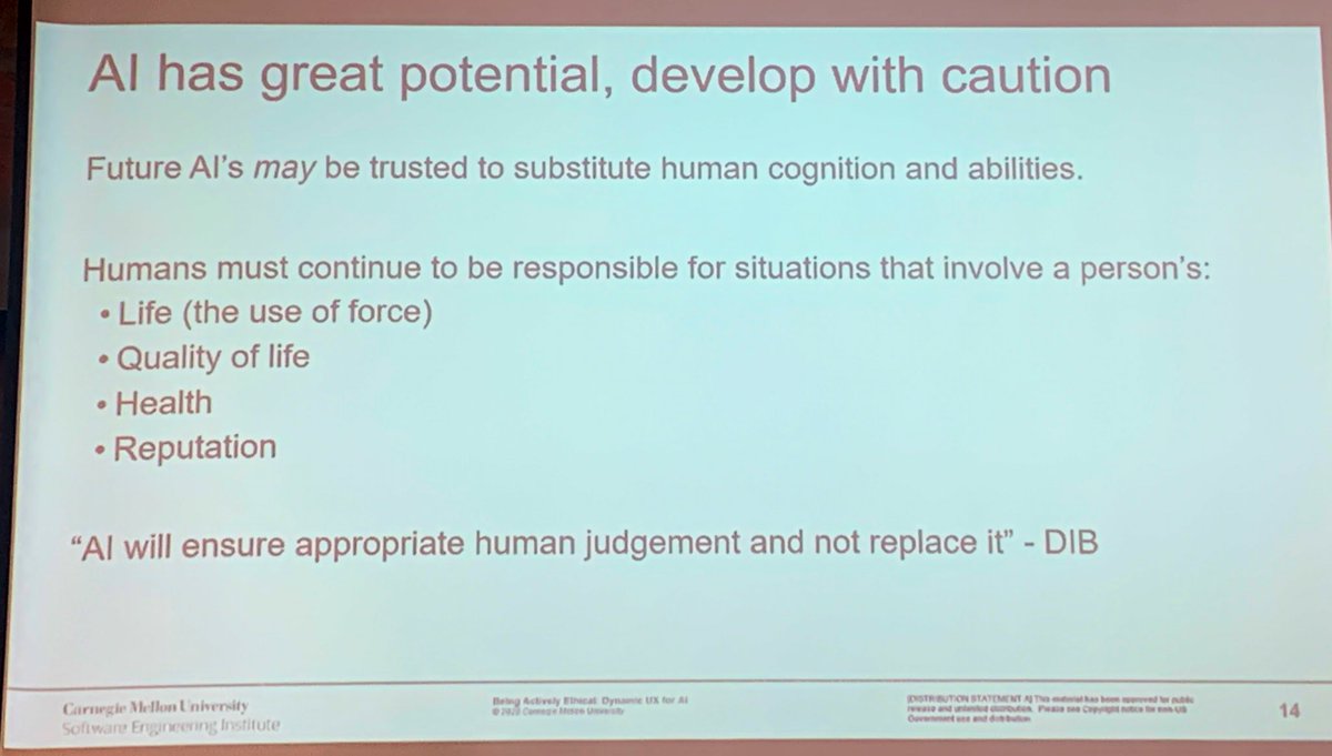 jUXposition's tweet image. Fantastic talk on AI &amp;amp; ethics from @carologic - “Ensure humans can unplug the machines” - link to handy AI ethics checklist #UXNZ2020 @UXNewZealand 
resources.sei.cmu.edu/asset_files/Fa…