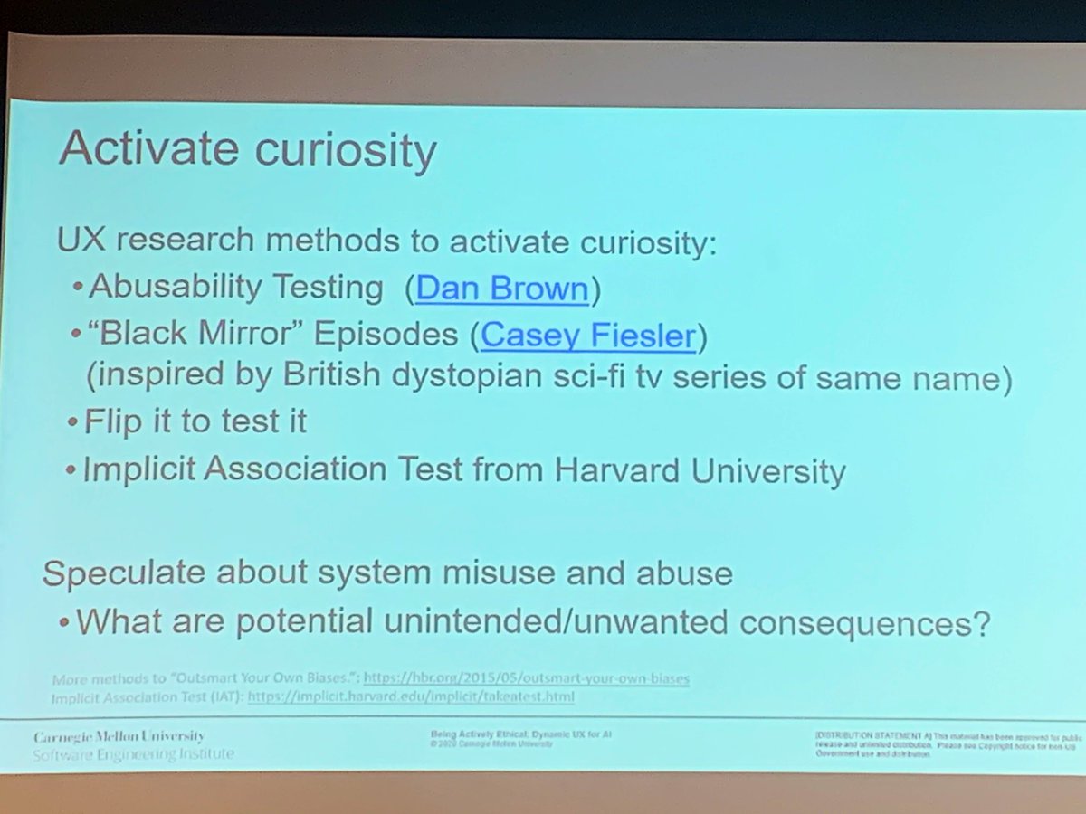 jUXposition's tweet image. Fantastic talk on AI &amp;amp; ethics from @carologic - “Ensure humans can unplug the machines” - link to handy AI ethics checklist #UXNZ2020 @UXNewZealand 
resources.sei.cmu.edu/asset_files/Fa…