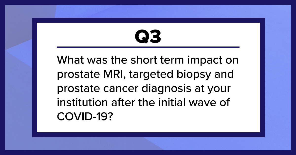 ARRS_Radiology's tweet photo. Q3: What was the short term impact on prostate MRI, targeted biopsy and prostate cancer diagnosis at your institution after the initial wave of COVID-19? #ARRSProstateChat https://t.co/XOAy7OTZww