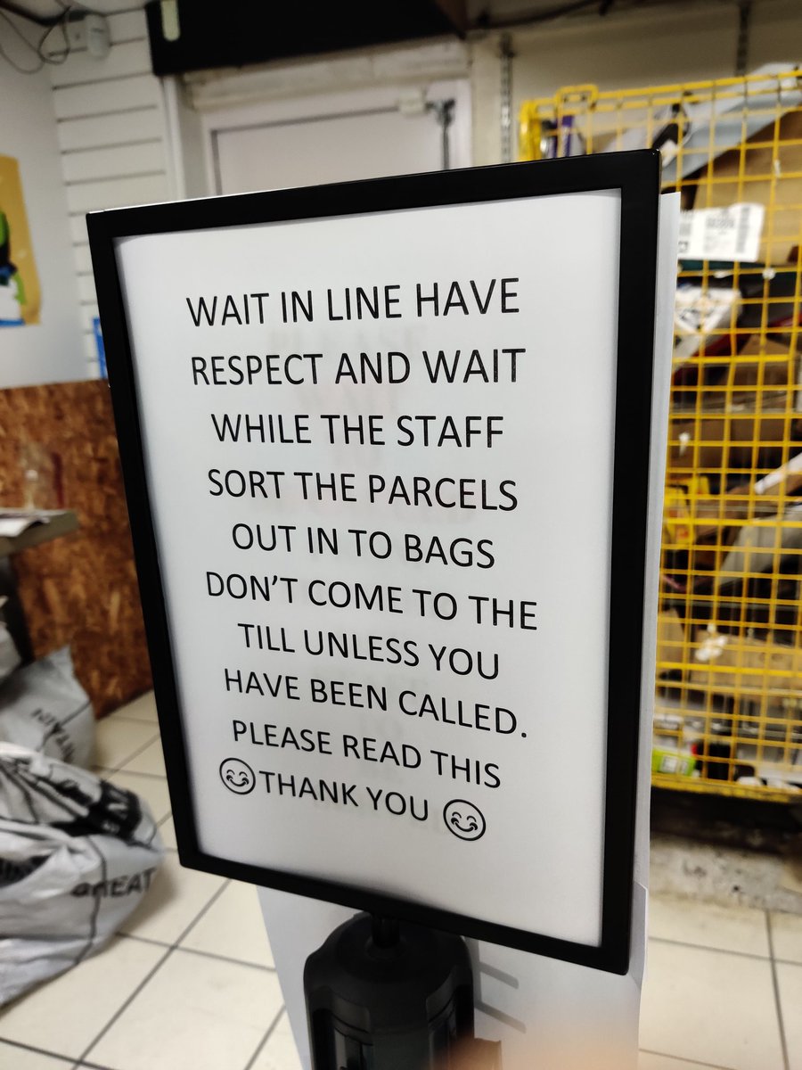 When you get to the front of the line, this sign tells you to wait, have respect and wait. Plus the sign asks you to read the sign as you finish reading the sign...