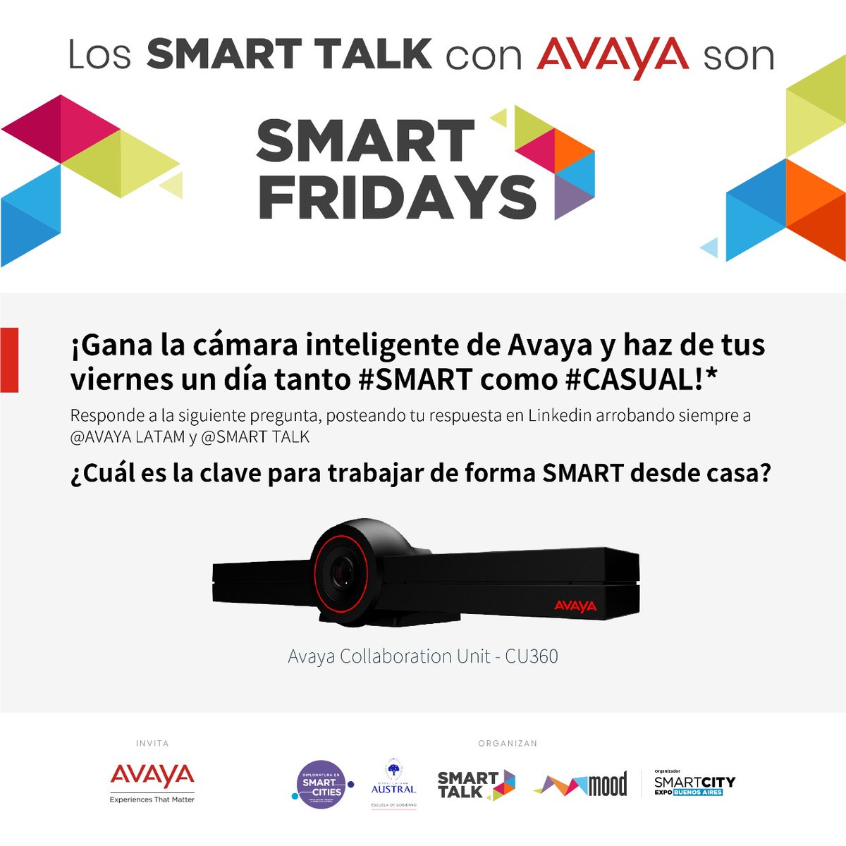 Smart_LiveTalks's tweet photo. Mañana SORTEO EN VIVO! Participá de los #smartfridays y seguí las instrucciones para ganar la cámara inteligente de Avaya 👉🏻 https://t.co/1NWFi77Sj4
Buena suerte!!
#Smart #Casual #ExperiencesThatMatter #smartcities #smarttalk #finanzas #transformaciondigital #tecnologias https://t.co/9VqbehwL02