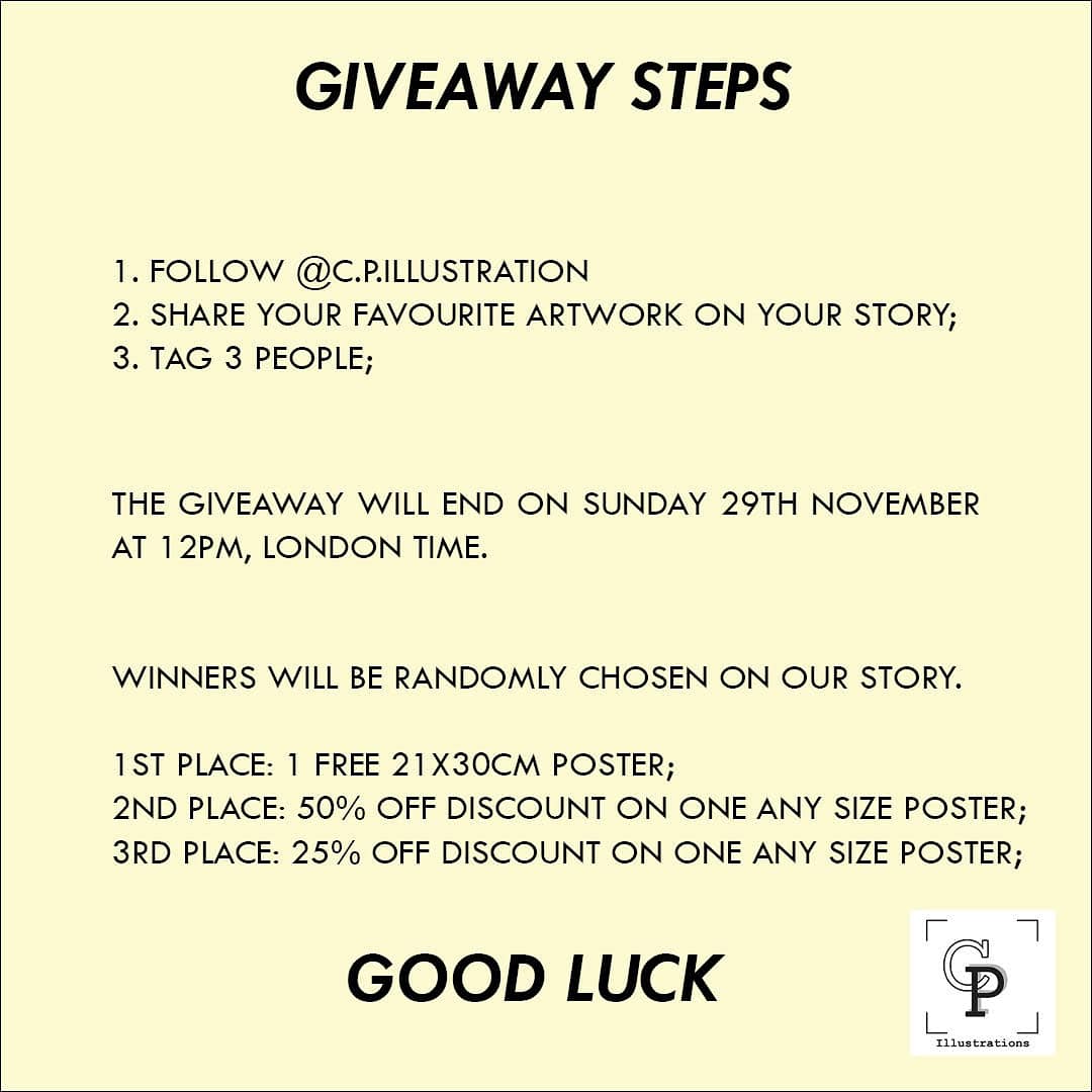 CPIllustration1's tweet photo. Art Giveaway happening!!
Follow the steps to have a chance in winning!
#giveaway #giveawaycontest #giveaway
#poster #print #art #illustration #artistic #illustrator #etsy #etsyshop #etsysales #etsyprint #homedecour #home #decoration #office #birthday #family #uk #usa #printing https://t.co/ywweIKCskS