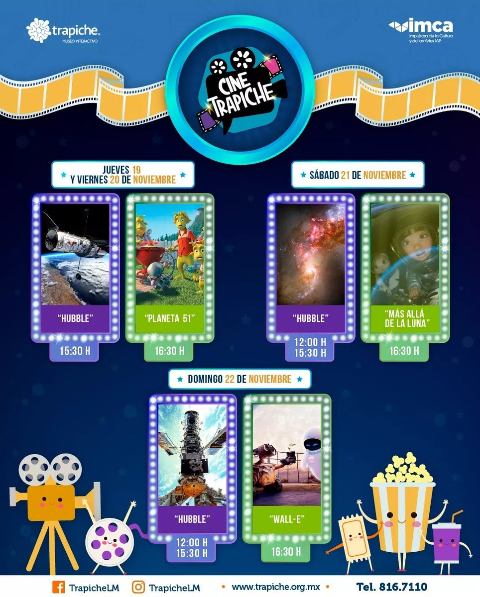 Esta es la cartelera de #CineTrapiche de esta semana; del jueves 19 al domingo 22 de noviembre 🎬🤩🎬 

Disfruta de los contenidos y servicios que tenemos disponibles para ti.  Consulta los horarios de visita. 
Trapiche #ReactivaYTeCuida #AprenderParaCrecer 💚