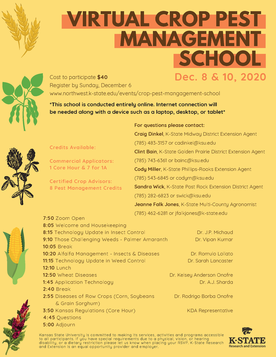 GPEDcrops's tweet image. Virtual Crop Pest Management School: Dec 8 &amp;amp; 10
Commercial Applicators: 1 Core Hour &amp;amp; 7 for 1A
Certified Crop Advisors: 8 Pest Management Credits