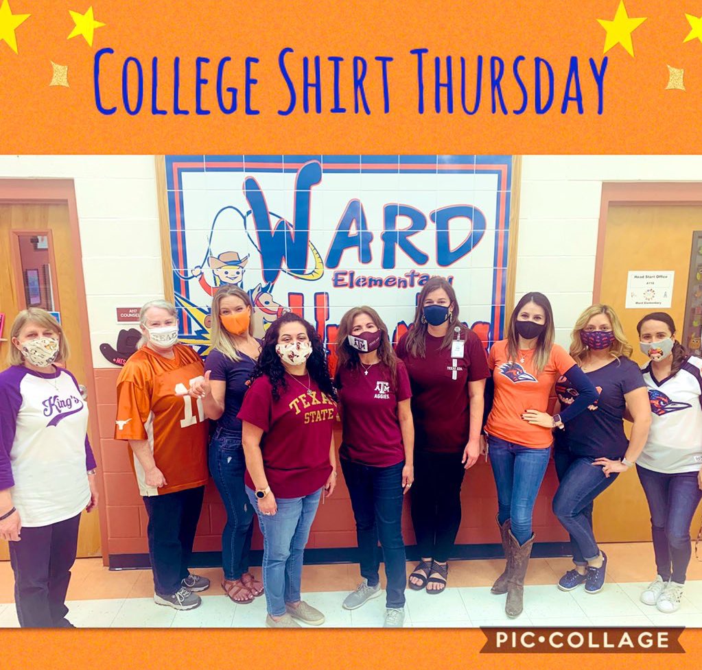 trevino_gladys's tweet photo. Ward Wranglers are ready for higher education❣️Rocking our university and college shirts to celebrate @GenerationTexas❣️Can’t wait for our @WardWranglers Virtual Career Day tomorrow!! 🧡💙@NISDCounseling @NCANorthside @UTSA #BirdsUp 🤙🏻 https://t.co/TeonGvTqXX