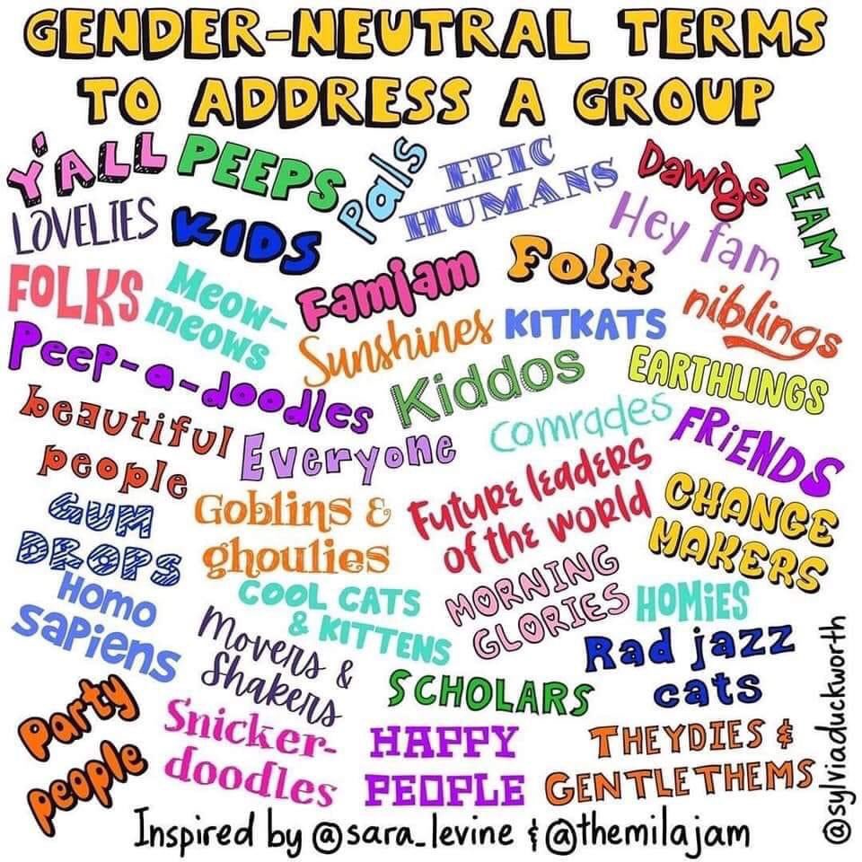 watkins_ap's tweet photo. What’s in a name matter.  How we address our scholars and colleagues matter. Alternatives when addressing groups. #GenderNeutralSafeSpace
#VirtualLearningEnvironments #CulturallyResponsiveLeafership
#BestPractices @watkins_ap https://t.co/UDCK7IQ1so