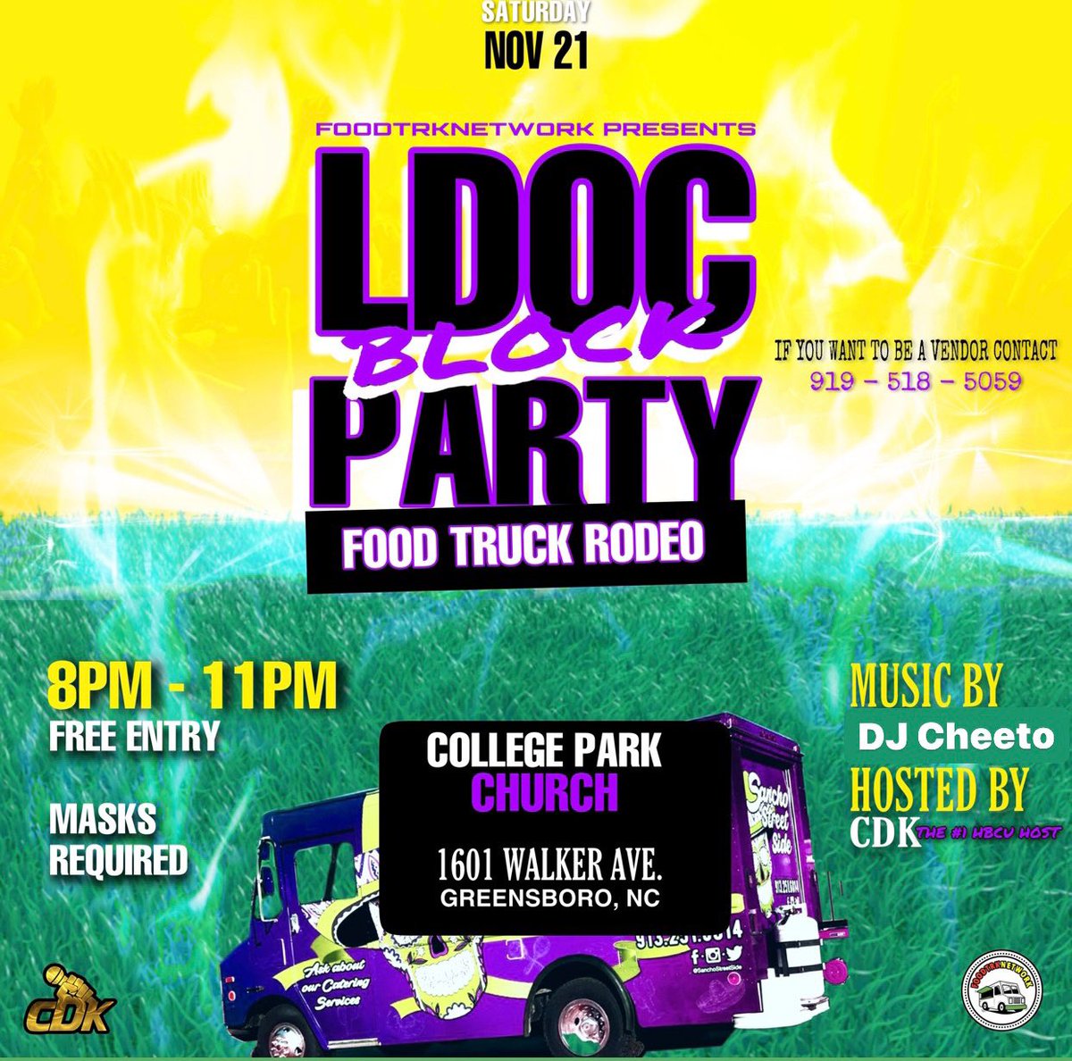 FOODTRKNETWORK's tweet image. MidNite BREAKFAST/Last day of class BLOCK PARTY 

• FREE Entry • 4 FOOD TRUCKS 
• SATURDAY Nov 21 8-11PM
• MASK REQUIRED😷
• OPEN TO THE COMMUNITY &amp;amp; COLLEGE 

@FOODTRKNETWORK @CDKonthemic @DJCHEETO_ 

SHARE #NCAT #UNCG #WSSU #NCAT24
1601 WALKER AVE GREENSBORO 8-11PM