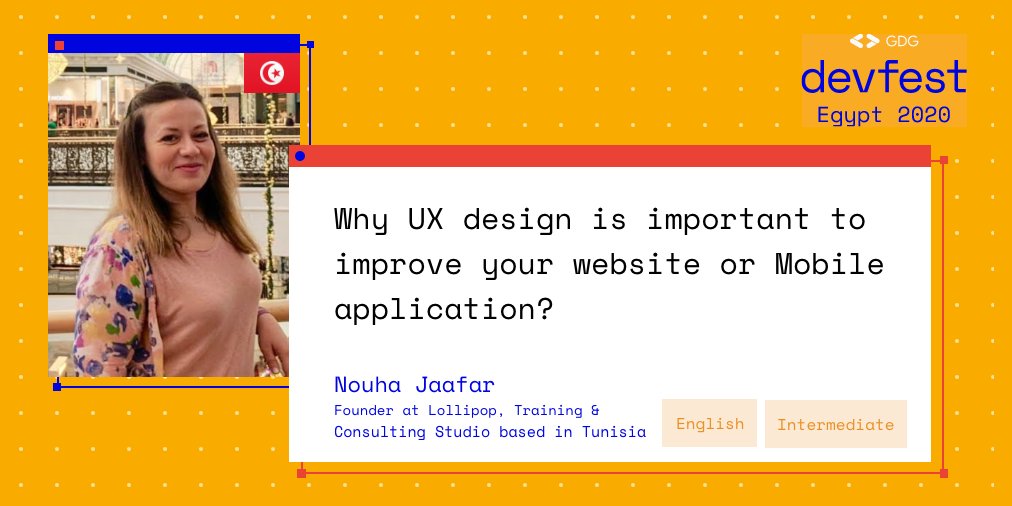 DevFestEgypt's tweet image. Nouha is Google developer Group Carthage Lead, Women Techmakers Ambassador, UX Design instructor for the UXMasterclass by Google, and University Teacher at Essted.

#DevFestEgypt #DevFest2020 #GDG #WTM