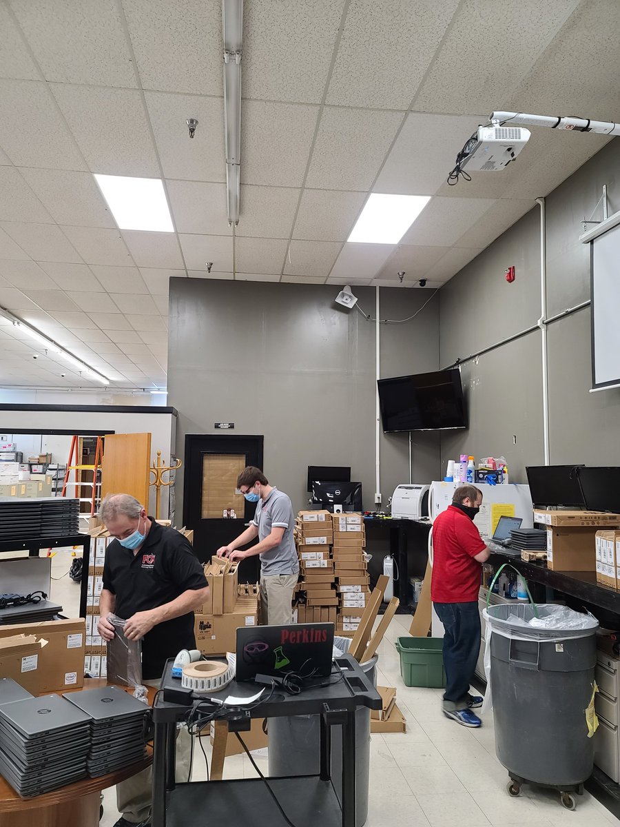FoxTechdept's tweet photo. First Shipment of Chromebooks have arrived! We're working to get them set up and to the buildings as quickly as we can. https://t.co/M5Gn7gDY73