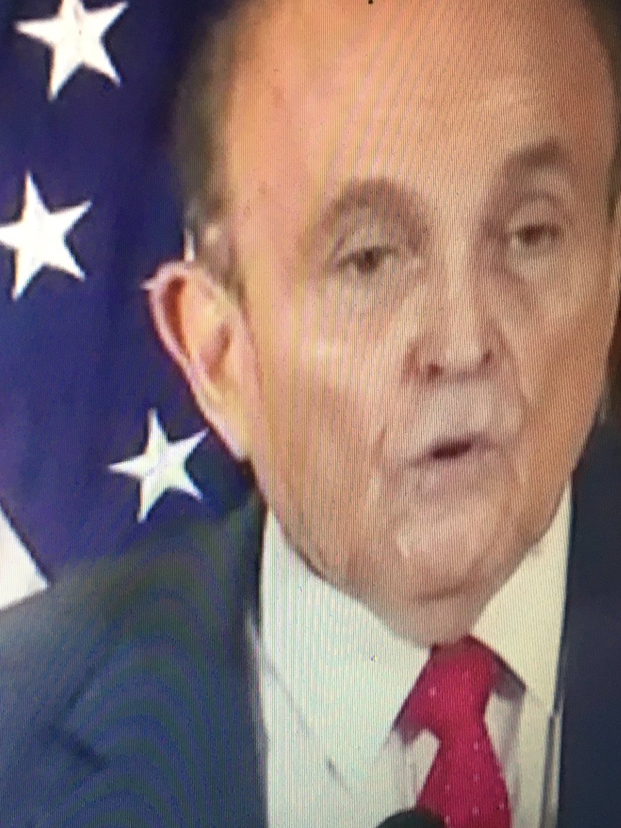 DarylPaige's tweet photo. Ok I don’t care what your politics are, Guiliani’s hair dye melting down his face on live tv is pretty funny. #thesecolorsdorun https://t.co/HgJq0l3XyK