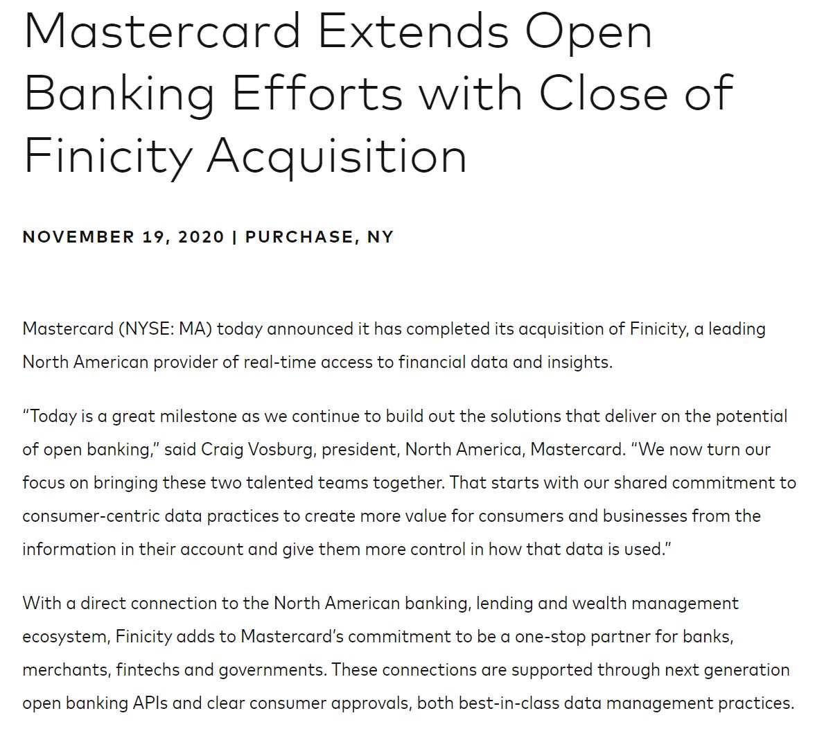 FTPartners's tweet photo. Congrats to our client @finicity on closing its sale to Mastercard, taking the next step to realizing the potential of open banking! See more details in FT Partners' transaction profile here: https://t.co/TDTQ2LLlfR #OpenBanking #FinTech #FinTechAPIs https://t.co/HIA8Knh5Ab
