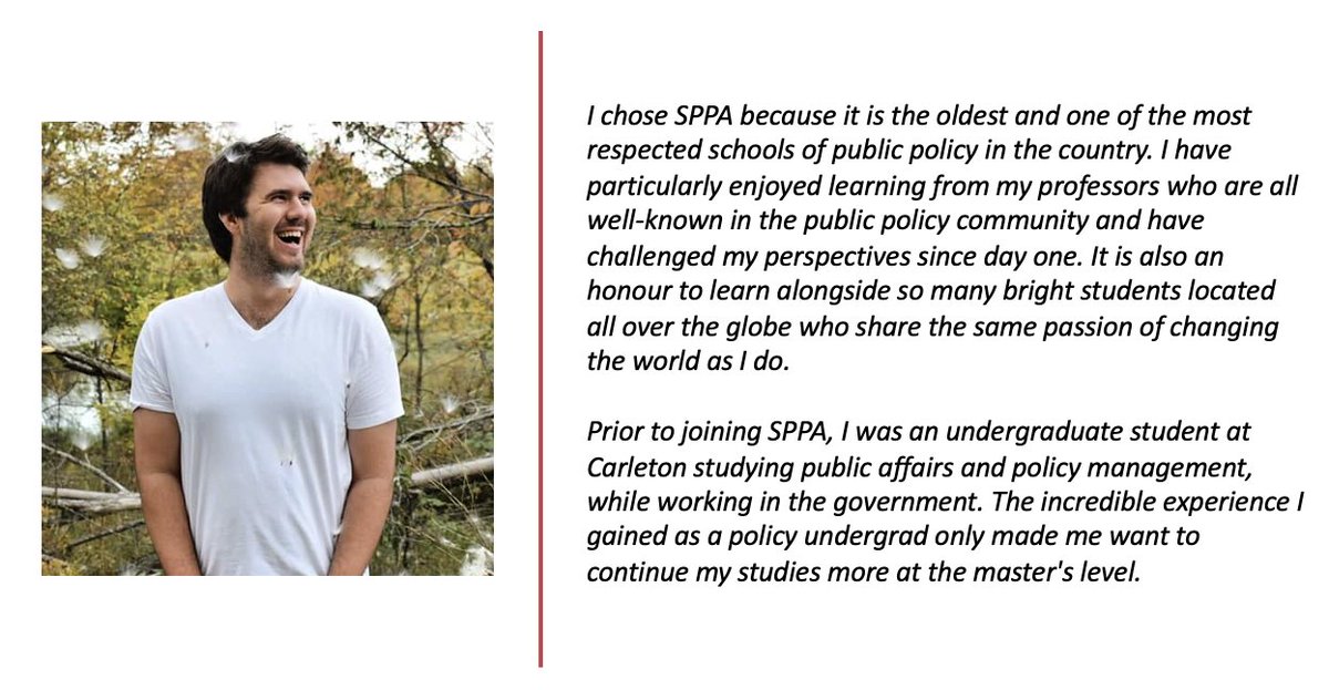 CarletonSPPA's tweet photo. 3. Mackenzie Mumby knew that Carleton SPPA was the right choice for him after completing an undergrad in public policy. He's enjoyed working with students around the globe and being challenged by his professors. #SPPAcurrentstudents #SPPAfuturestudents https://t.co/iYmY61t7fT
