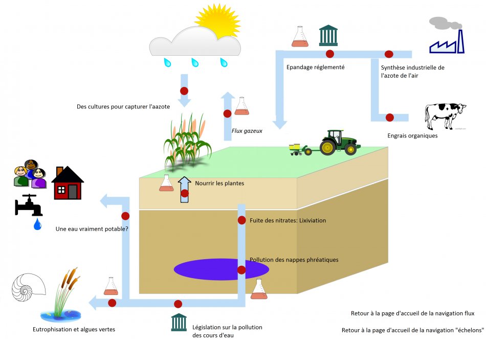 Ce problème vient-il de l'agriculture ?VRAI (à >90%, accentué par la pluie)Dans une région où les pluies sont régulières :- les pratiques agricoles (labour, haie, épandage) accentuent le lessivage.- le regroupement l'élevage familiaux sur les bassins versants des rivières.