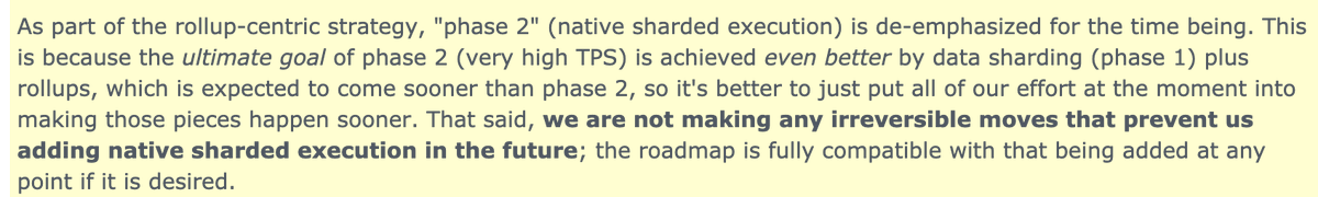 A comment on ETH2 from Vitalik yesterday, specifically involving a rollup centric roadmap https://www.reddit.com/r/ethereum/comments/jvkoat/ama_we_are_the_efs_eth_20_research_team_pt_5_18/gcpqmp1/