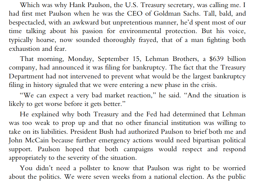 here's Obama letting Paulson stick him with the unpopular bailout