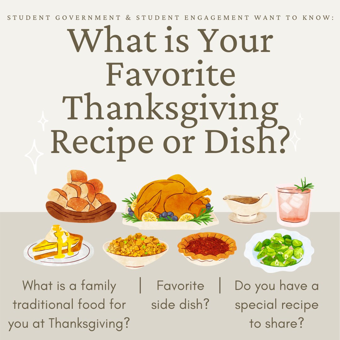 TUEngage's tweet photo. Student Engagement and @Tustugov are hosting the 7 days of Thanksgiving. Today we want to know what your favorite recipe or side dish is for Thanksgiving. Send us your answer to tuengage@tiffin.edu and you will be included in the running for a gift card. https://t.co/kOMUcivIqG