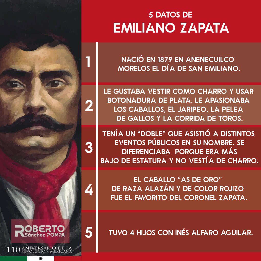 sanchezpompa's tweet photo. Les comparto cinco datos poco conocidos de personajes icónicos de la Revolución Mexicana. #110AniversarioDeLaRevoluciónMexicana 🇲🇽 https://t.co/rPze461iAH