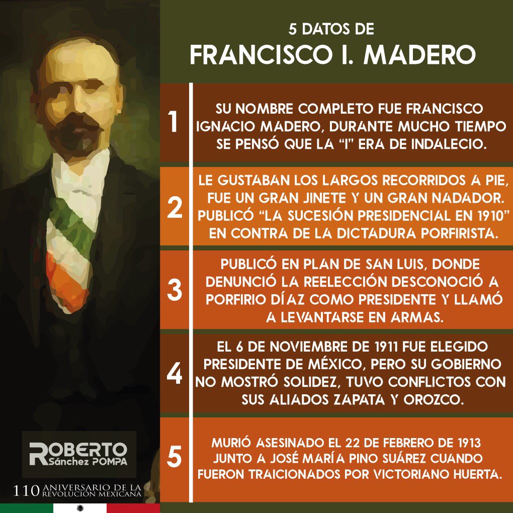 sanchezpompa's tweet photo. Les comparto cinco datos poco conocidos de personajes icónicos de la Revolución Mexicana. #110AniversarioDeLaRevoluciónMexicana 🇲🇽 https://t.co/rPze461iAH