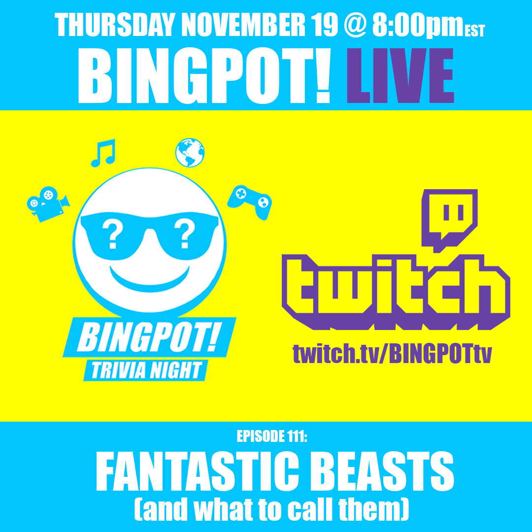 Thursdays are for TRIVIA! 
Connect with your friends and come play our game tonight on Twitch! 

8pm eastern at twitch.tv/BINGPOTtv! 

#BingpotTrivia #BarTrivia #TriviaNight #VirtualTrivia #FunAndGames #AndMythology #TwitchTrivia #Streamer