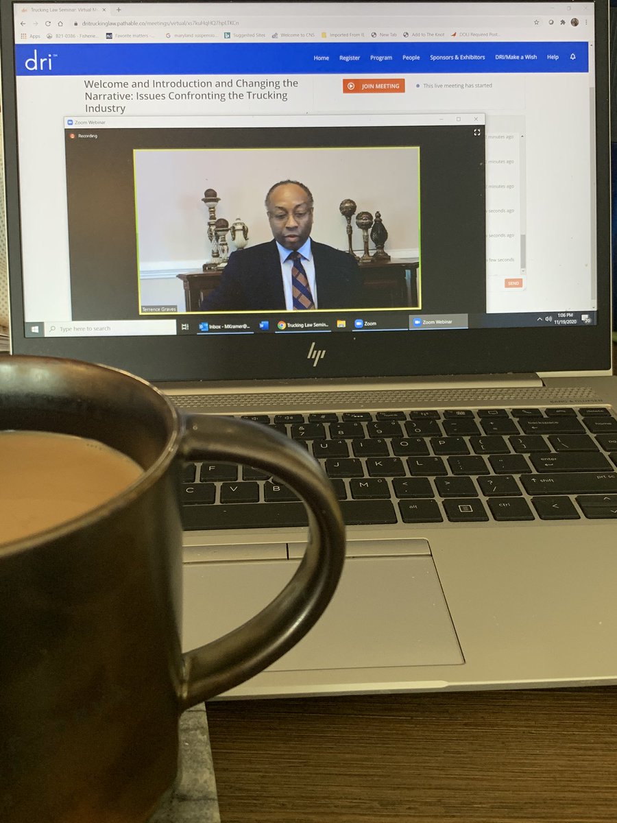 #DRI Trucking Law Virtual Seminar has begun!  Thanks <a href="/VATruckLawyer/">Terrence Graves</a>, <a href="/SandsAnderson/">Sands Anderson PC</a>  and <a href="/DRICommunity/">DRI | Association of Lawyers Defending Business</a> for a great program and lineup of speakers! #truckinglaw #virtualseminar