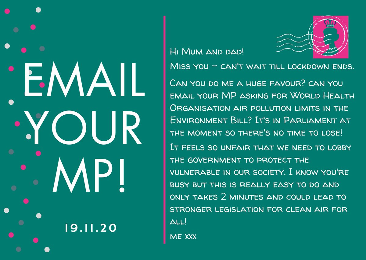 5/5. If you care about  #AirPollution & your children or grandchildren's health, please use the  @lunguk action here to email your MP, & get your Mum to, your Gran, your Uncle, your cousin in the back of beyond. Let's mobilise. Pass it on.  #EnvironmentBill  https://bit.ly/BLFEmailMP&nbsp;