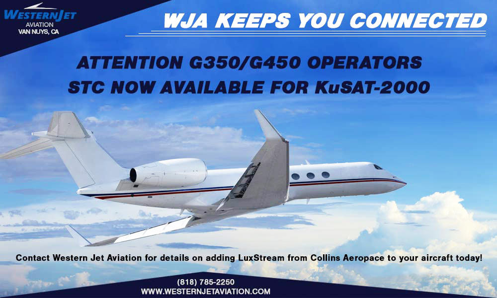 WesternJet's tweet photo. @WesternJet Aviation has completed the STC to install the latest @CollinsAero KuSAT-2000 SATCOM network system on G350/G450 Gulfstream type aircraft. 
For more information or to request a quote visit https://t.co/m5RdEdqxia
#Connectivity #businessaviation #WiFi #G350 #G450 #BizAv https://t.co/spWSUWJ9ig