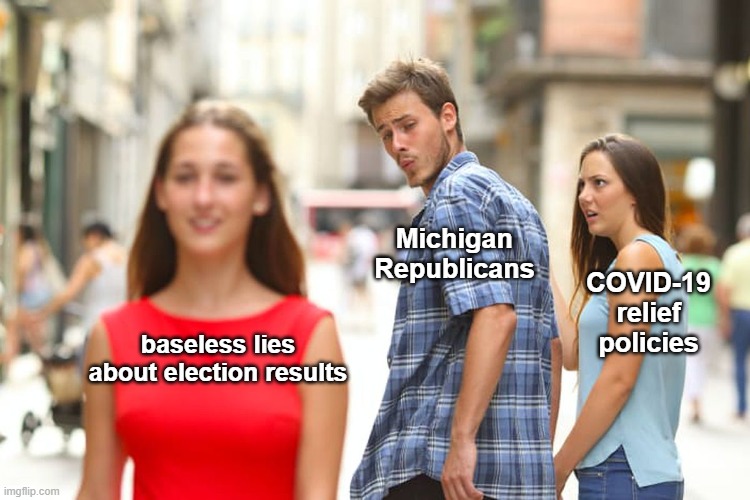 Is it just us or do Republicans in the  #mileg have the wrong priorities right now? Every Trump lie about our elections has been debunked.  #VotersDecided and are ready to move MI forward