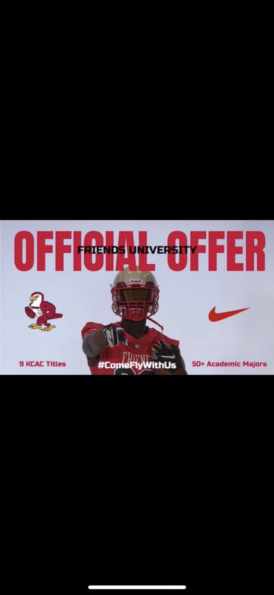 Thankful to say I have received my second college offer from Friends University! Thank you <a href="/CoachByers34/">𝗠𝗮𝘁𝘁 𝗕𝘆𝗲𝗿𝘀</a>