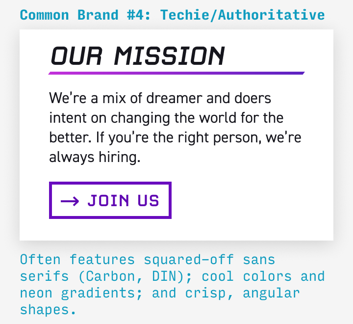  The 80/20 of branding is to know the 4 most common brand types. Compare the images to understand how they’re communicated with fonts, colors, copy, and more. (4/50)