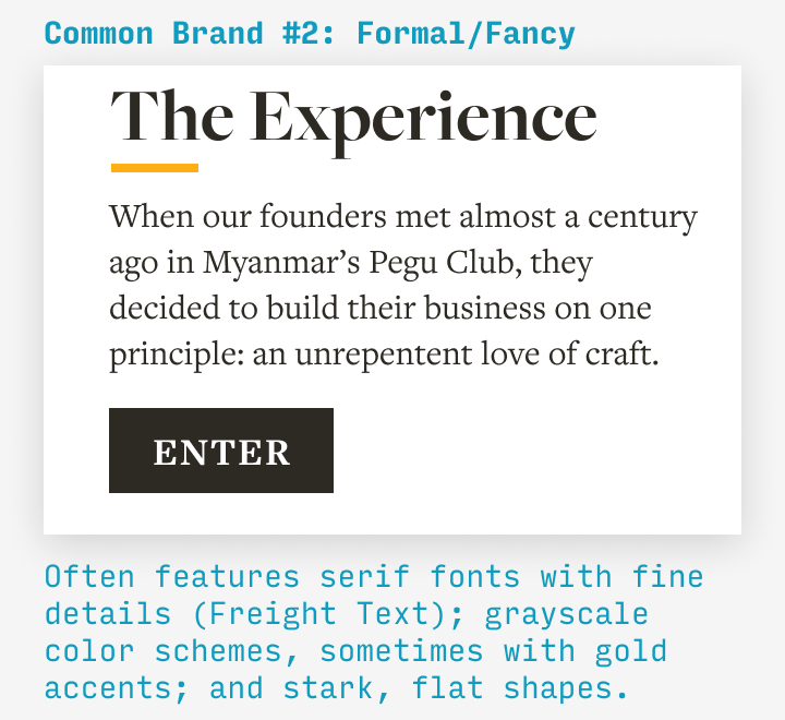  The 80/20 of branding is to know the 4 most common brand types. Compare the images to understand how they’re communicated with fonts, colors, copy, and more. (4/50)