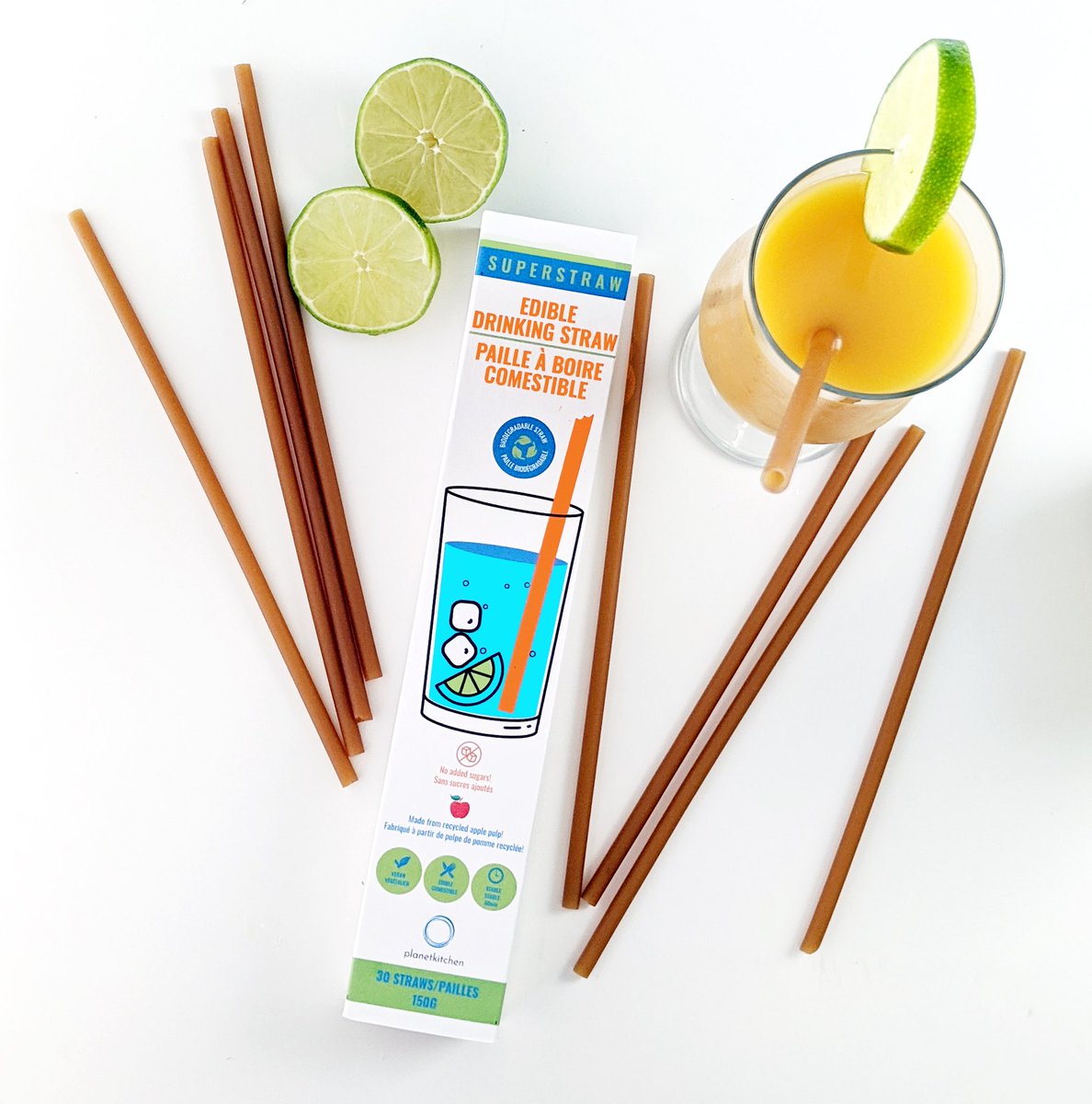 PkPlanetkitchen's tweet photo. *EXCITING NEWS! Edible apple straws now being sold at select Sobey’s stores across Ontario! #ediblestraws #planetkitchen #straws #biodegradablestraws https://t.co/TzhANjUKG6
