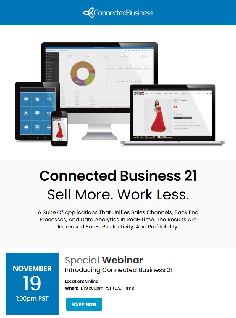 Version 21 Webinar Today At 1:00pm PST Time. Sign Up At connectedbusiness.zoom.us/webinar/regist…
#erpsoftware #erpcloud #ecommerce